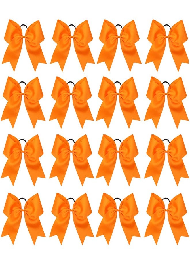 Oaoleer 16PCS 8" Large Cheer Hair Bows Ponytail Holder Elastic Band Handmade for Cheerleading Teen Girls College Sports (16 Pcs) (Orange) - Image 1